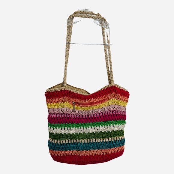 The Sak Original Rainbow Crochet Shoulder Bag Medium Size Beach Coastal Handbag - Picture 4 of 7